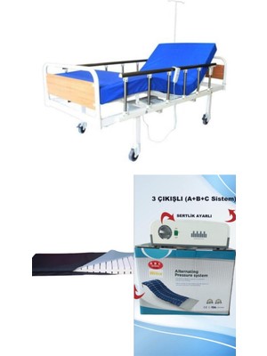 Wipperman 2 Motorlu Mdf Başlıklı Tabanca Korkuluklu Hasta Karyolası+ Lazer Kesim Yatak + 3 Çıkışlı Abc Sistemli Boru Tipi Havalı Yatak Takım