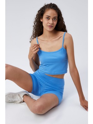Askılı Crop Mavi Atlet
