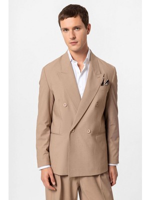Antioch Açık Kahve Tek Düğme Kruvaze Erkek Blazer Ceket