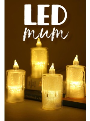 LED Mum Seti 4 Adet Eriyen Pilli Dumansız Alevli Ledli Dekoratif Yapay Mum Dekor Işığı 8cm