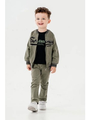 Miniğimin Cicileri (1-4 Yaş) Kolej Yaka Ceketli  Erkek Çocuk 3 lü takım - Haki