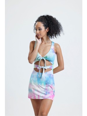 Cut-Out Viskon Batik Desen Elbise