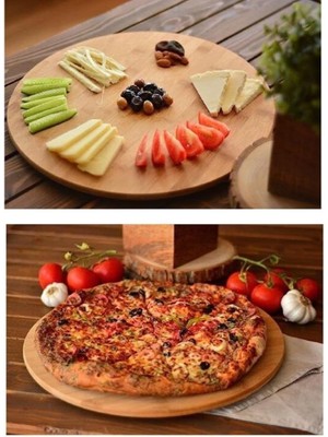 Store 36 cm  Dönerli Bambu Yuvarlak Pizza ve Sunum Tepsisi, 360 Derece Dönebilen Kahvaltı Sunum, Pizza Sunum ve Börek Sunum Tepsisi