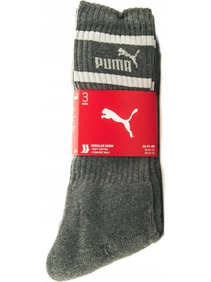 Puma Regular Crew Soft Cotton Comfort Welt Flat Toe Seam 3 Pear Gray Pamuklu Erkek Çorap Gri 3 Lü