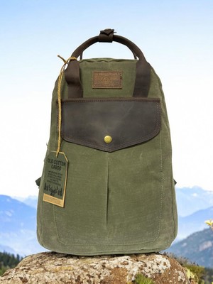 Old Cotton Cargo Vintage Deri Kanvas Su Geçirmez Disayn  Gezi Okul Kamp Seyahat Sırt Çantası 28 cm x 39 cm