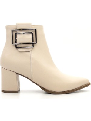 Potinonline K1754 Kadın Sivri Burun Tokalı Kalın Topuk Kısa Bot