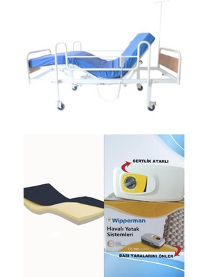 Wipperman 2 Motorlu Ekonomik Hasta Karyolası + Visco Yatak+ Baklava Tipi Havalı Yatak Takım