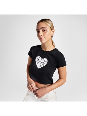 Converse Heart Slim Fit Kadın Siyah T-Shirt