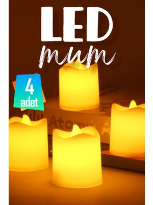 BK Commerce LED Mum Seti Pilli Dumansız Alevli 4 Adet Mat Beyaz Mini Ledli Dekoratif Yapay Mum Dekor Işığı