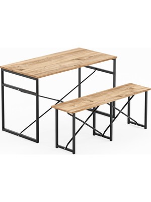 Güzelkan Madeni Eşya Masa Takımı Bench Bank Masa Seti 120X60  Masa Mutfak Masası Yemek Masası 1228