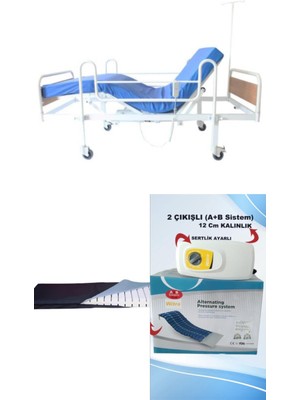 Wipperman 2 Motorlu Ekonomik Hasta Karyolası+ Lazer Kesim Yatak+ 2 Çıkışlı A+B Sistemli 12 Cm Boru Tipi Havalı Yatak Takım