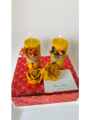 Nefha Candle Kartanesi ve Gül Figürlü  Sarma Balmumu Mum Set