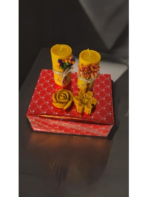 Nefha Candle Kartanesi ve Gül Figürlü  Sarma Balmumu Mum Set