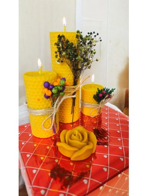 Nefha Candle Gül Figürlü Bal Mumu Dörtlü Set ( Hediyelik )