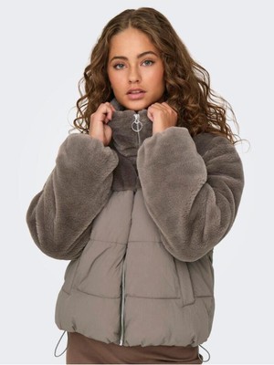 Only Onlwanja Fur Puffer Mıx Jacket cc Otw Kadın Deri Mont ve Ceket 15292945 Walnut