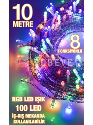 Robeve 10 Metre 100 Ledli Fişli LED Işık RGB Karışık Renk Yılbaşı Led Işık Dekor Lambası Yılbaşı Ağacı Işığı Organizasyon LED Işık