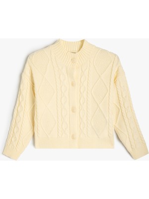 Koton Basic Hırka Ekru Renkli Kız Çocuk Düğmeli Bisiklet Yaka Triko Uzun Kollu