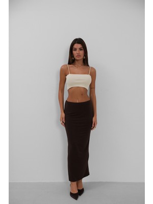 Ince Askılı Ekru Crop Top