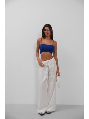 Ince Askılı Saks Crop Top