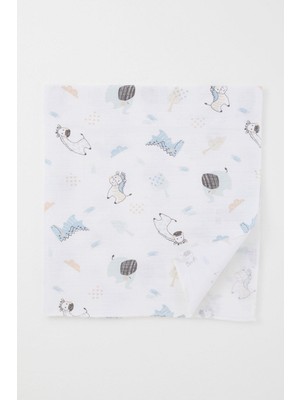 Breeze Yenidoğan Bebek Müslin Battaniye Sevimli Hayvancıklar Desenl Standart, Beyaz