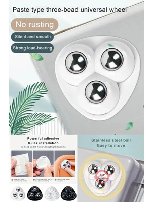 Hanedanev 4 Adet Üçgen Tekerlek Kendinden Yapışkanlı Mini Döner Tekerlekler Üç Bilyeli Eşya Kaydırma Aparatı