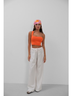 Tek Omuz Crop Turuncu Bluz