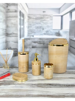 Hamdal Home Banyo Seti 5'li, Yuvarlak, Akrilik-Çöp Kovası, Wc Fırçalık, Sıvı Sabunluk, Diş Fırçalık, El Sabunluk