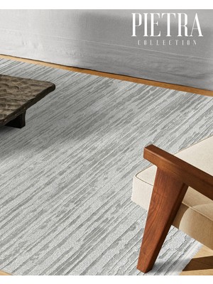 Woolen Halı Pietra Koleksiyonu Dekoratif Modern Saçaklı Halı 8210 Gri