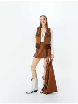 Koton Süet Görünümlü Bağlama Detaylı Mini Şort Etek