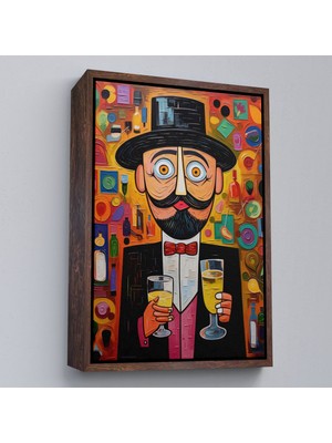 Alaz Trade Çerçeveli Içki Sunan Bıyıklı Adam TABLOSU-8003