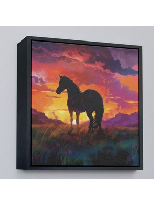 Alaz Trade Çerçeveli Gün Batımındaki At TABLOSU-8353