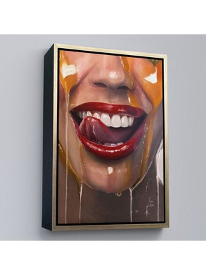 Alaz Trade Çerçeveli Kırmızı Rujlu Kadın TABLOSU-7821