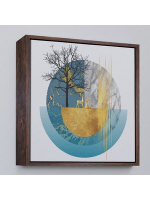 Alaz Trade Çerçeveli Soyut Geometri Ağaç ve Geyik TABLOSU-8309