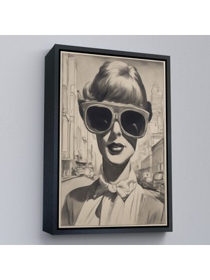 Alaz Trade Çerçeveli Kara Kalem Çalışması Görünümlü Cool Kadın TABLOSU-8067