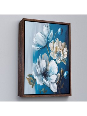 Alaz Trade Çerçeveli Mavi ve Beyaz Çiçekler TABLOSU-7885