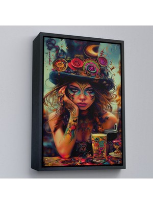 Alaz Trade Çerçeveli Sürreal Dövmeli Hippi Kadın TABLO-7727