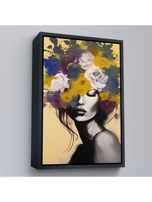 Alaz Trade Çerçeveli Çiçek Başlı Soyut Kadın TABLOSU-7831