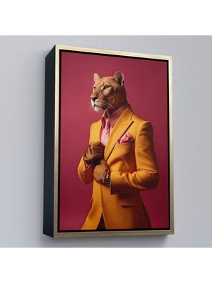 Alaz Trade Çerçeveli Insan Kıyafetli Zarif Panter TABLOSU-7793