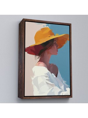 Alaz Trade Çerçeveli Sarı Şapkalı Soyut Kadın TABLO-7631