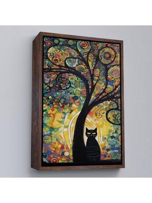 Alaz Trade Çerçeveli Ağaç Altındaki Siyah Kedi TABLOSU-7899
