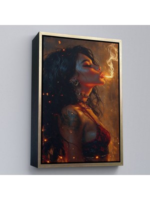 Alaz Trade Çerçeveli Dumanı Üfleyen Güzel Kadın TABLOSU-7753
