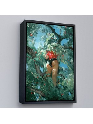 Alaz Trade Çerçeveli Ağaçtan Meyve Toplayan Kadın TABLO-7784