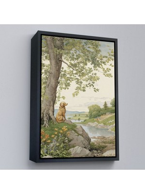 Alaz Trade Çerçeveli Manzarayı Izleyen Yalnız Köpek TABLOSU-7525