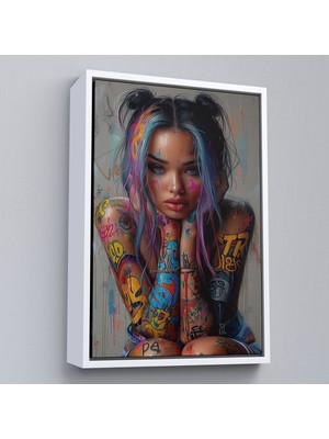 Alaz Trade Çerçeveli Sürreal Dövmeli Hippi Kadın TABLO-7733