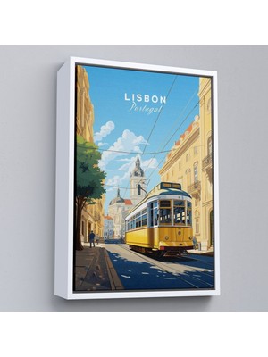 Alaz Trade Çerçeveli Portekiz Lizbon Sarı Tramvay TABLOSU-7972