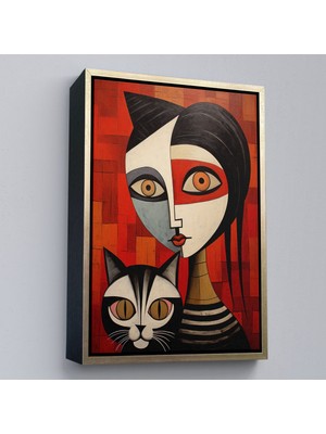 Alaz Trade Çerçeveli Pablo Picasso Tarzı - Soyut Renkli Kadın ve KEDITABLO-7376