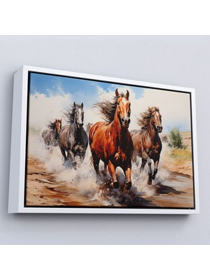 Alaz Trade Çerçeveli Koşan Atlar TABLOSU-7279
