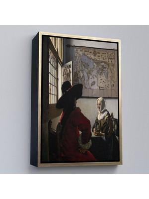 Alaz Trade Çerçeveli Johannes Vermeer - Memur ve Gülen Kız Tablo - Officer And Laughing GIRL-7366