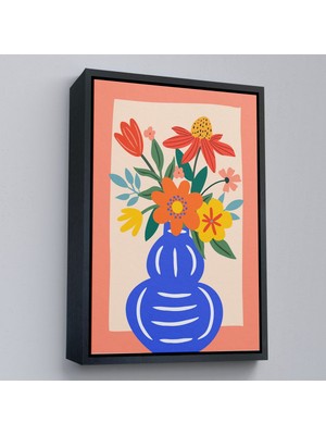 Alaz Trade Çerçeveli Minimalist Çiçek Mavi Vazoda Renkli Buket TABLOSU-7666