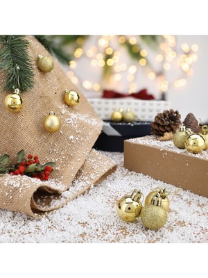 Tekno Trust 12'li Gold 2 5 cm Yılbaşı Topu Noel Topu Çam Ağacı Topu Süs Topu